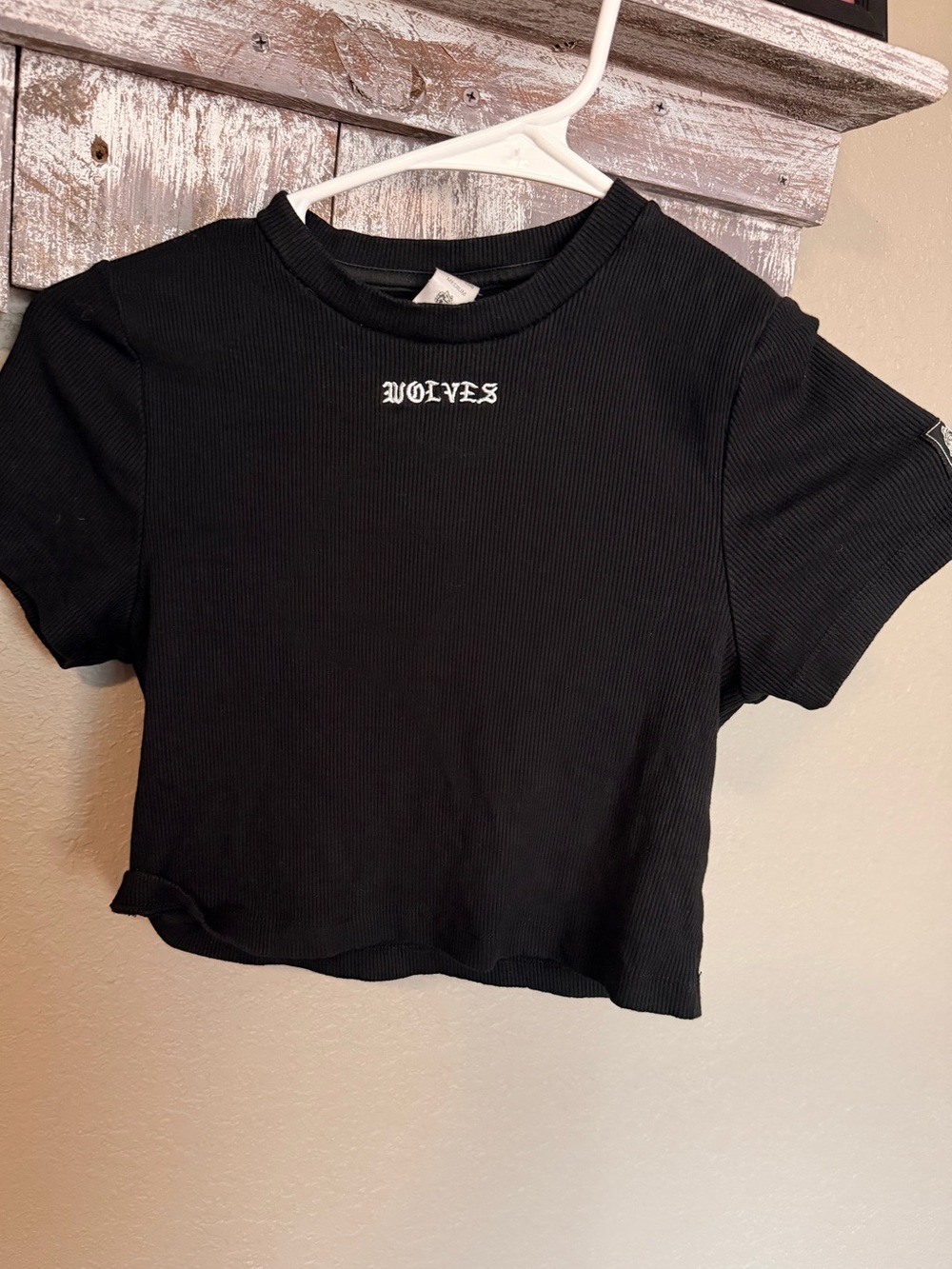 Darc Sport Black Ribbed 'WOLVES' Crop Top